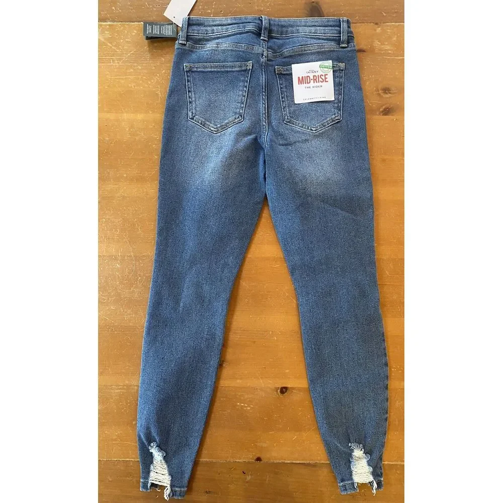 Celebrity Pink Womens Jeans Skinny High Rise THE RIDER sz 3/26 Distressed Med Dk